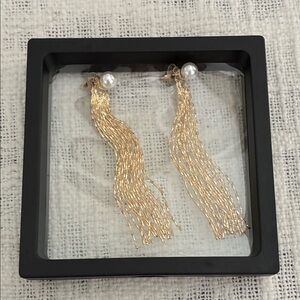 Commense NIB Gold Tassel Earrings with Pearl Accent